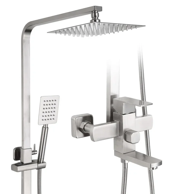 Rainfall Wall Mounted Top Shower and Hand Shower Set 304 Stainless Steel Wall-mount Bath Tub Rain-style Shower Faucet