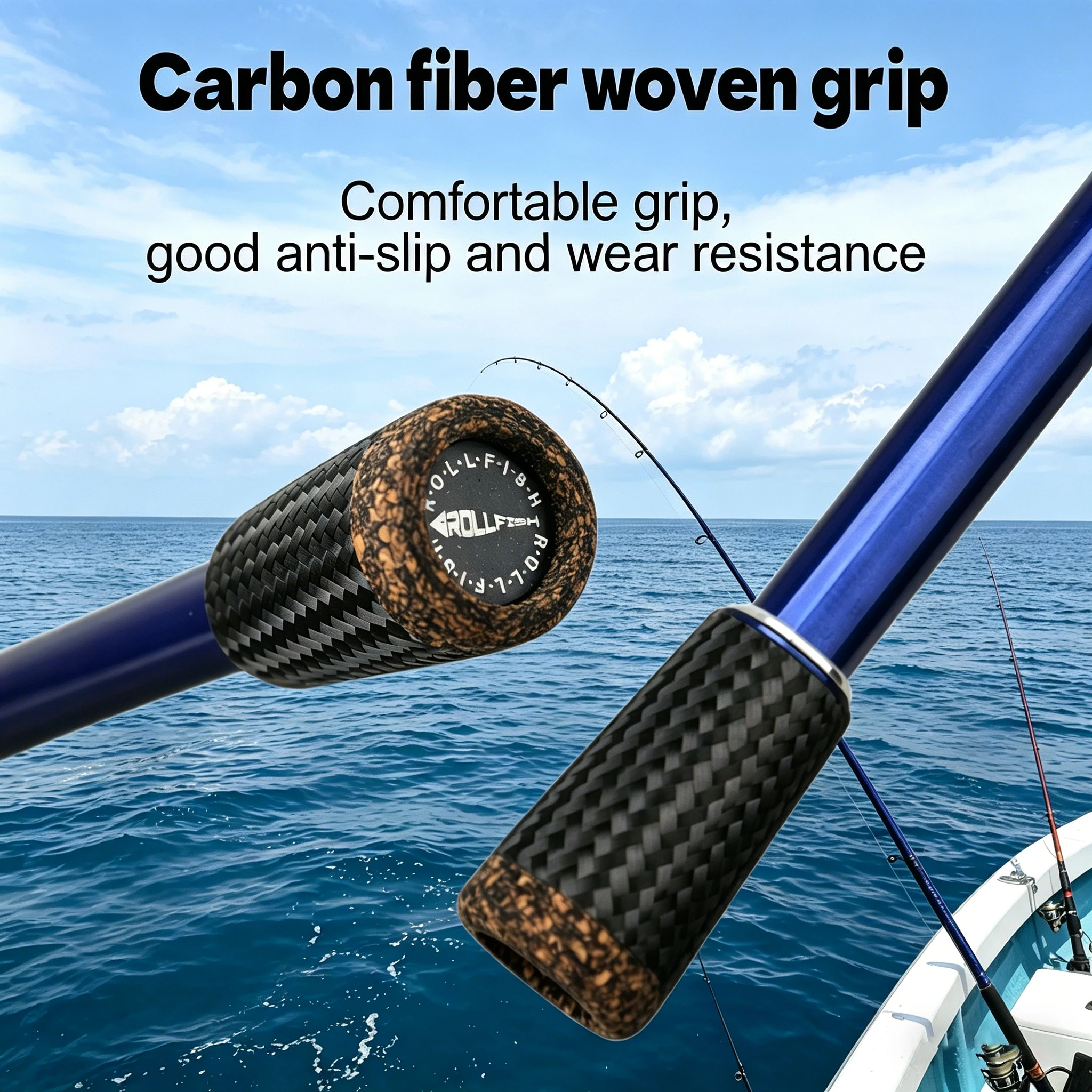ROLLFISH 1,6m Tintenfisch-Jiggingrute, Ultraleichte 80g Titan-Spitze 46T Kohlefaser Spinnrute für Bootsangeln – Detail 4