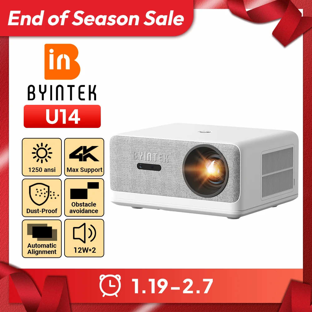 BYINTEK LOVE U14 Full HD 1080P Projector 4K  Smart Bluetooth WiFi 6 Supported 1250ANSI Auto Focus Home Theater Cinema Projectors