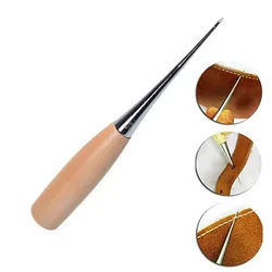 2PCS Handmade Leather Tools Round Hole Solid Wood Handle Awl Can Be Drilled