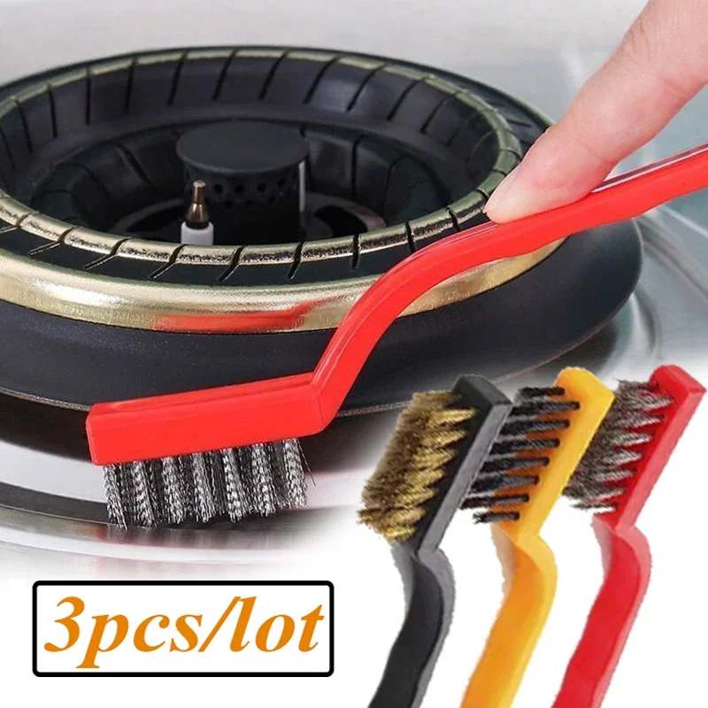 3Pcs/lot Gas Range Cleaner Multi-functional Cleaning Brushes Range Hood Cleaning Brush Copper Wire Brush Kitchen Cleaning Tools