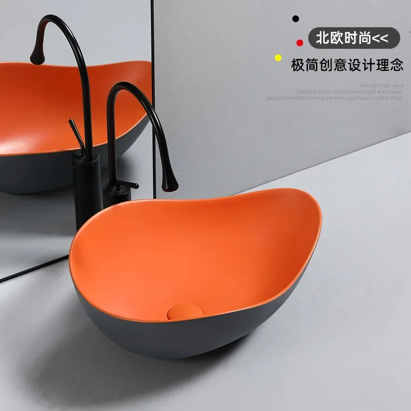 Nordic oval deepened countertop hand wash single basin creative hand wash plate ceramic washbasin household