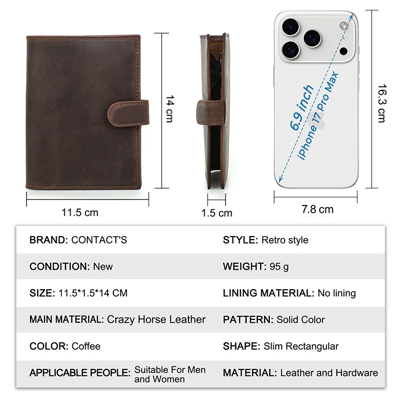 Dompet Paspor Kulit Asli CONTACT'S untuk Pria, Slot AirTag, Tempat Pena, Tempat Kartu RFID, Dompet Perjalanan dan Paspor untuk Wanita