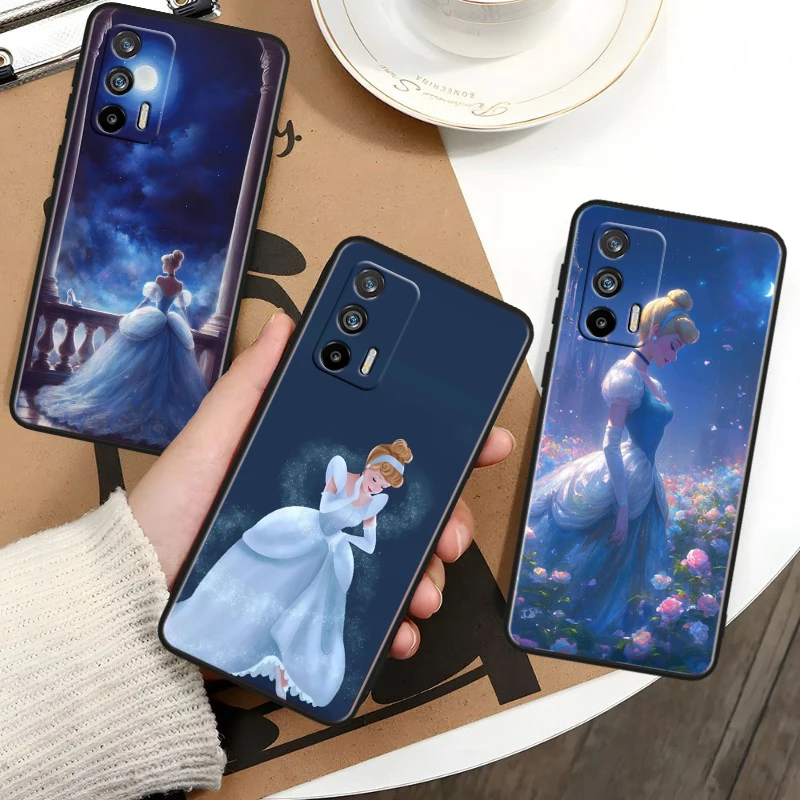 Disney Beautiful Cinderella Black Phone Case For OPPO Realme 5 6 7 8 9 10 i (Global) Pro Narzo 50A Narzo 50i 5G Shell Cover Capa