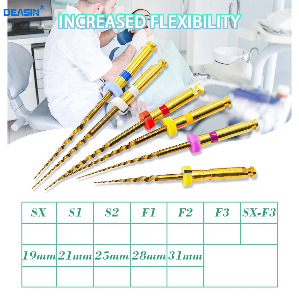 6pcs/Box Dental SX-F3 Blue Files Heat Activated NiTi Canal Root Files Can Bend Endodontic Treatment Rotary File 21mm/25mm