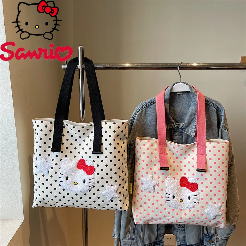 

Hello Kitty New Women's Handbag Embroidery Fashion Trend Women's Shoulder Bag Large Capacity Storage Canvas Bag