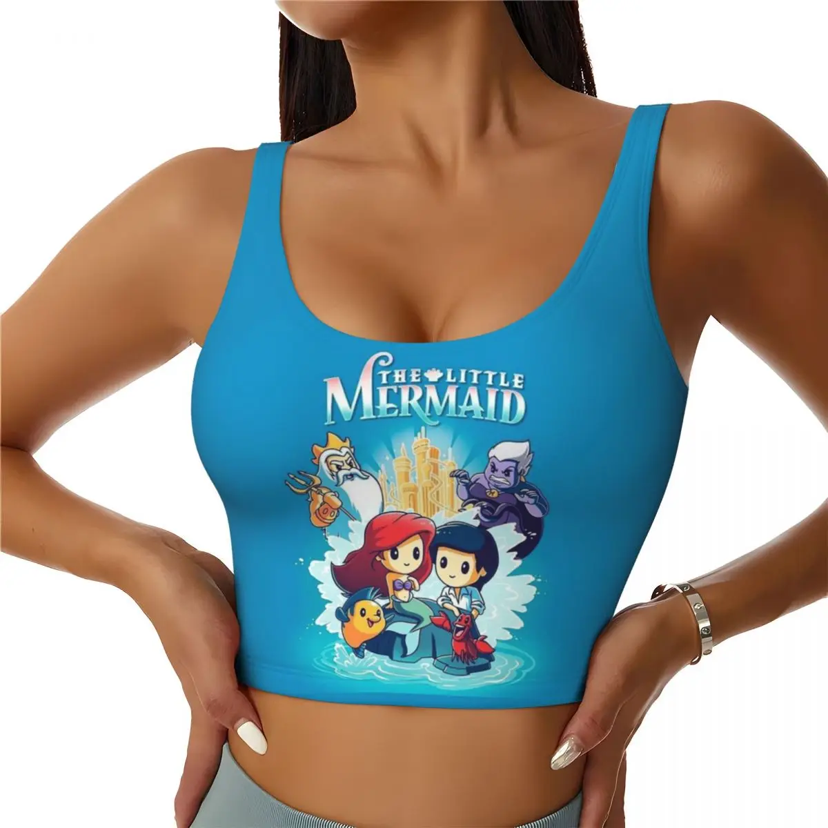 

Custom Women Little Mermaid Ariel Cartoons Sports Bra High Impact Gym Workout Yoga Crop Tank Tops