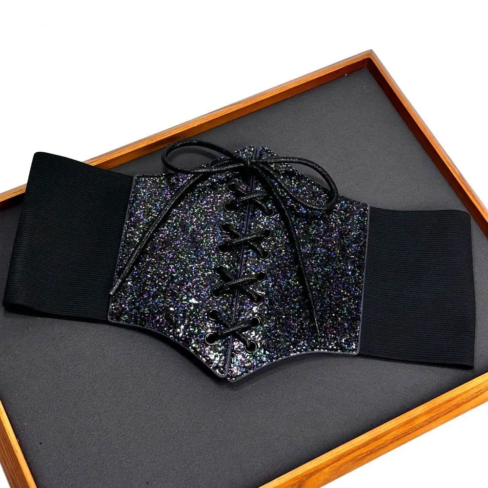 Personnalité élastique or Cummerbunds brillant en cuir PU imprimé léopard ceinture paillettes taille haute Blingbling Corset ceinture femmes