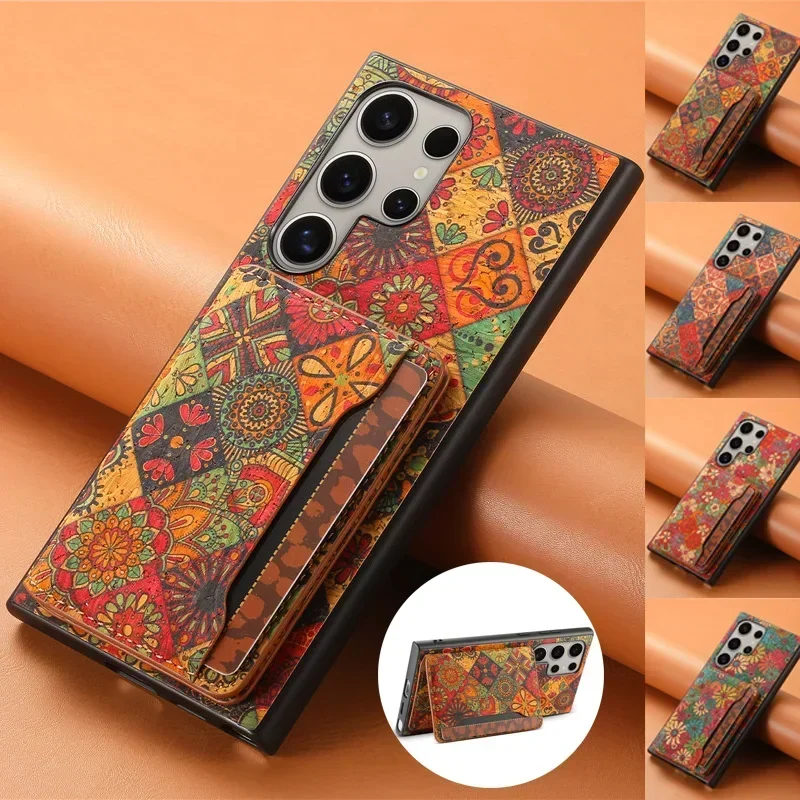 Flower Figure Leather Magnetic Wallet Phone Case For Samsung S24 Ultra S23 Plus A05S A15 A25 A35 A55 5G Card Holder Back Cover