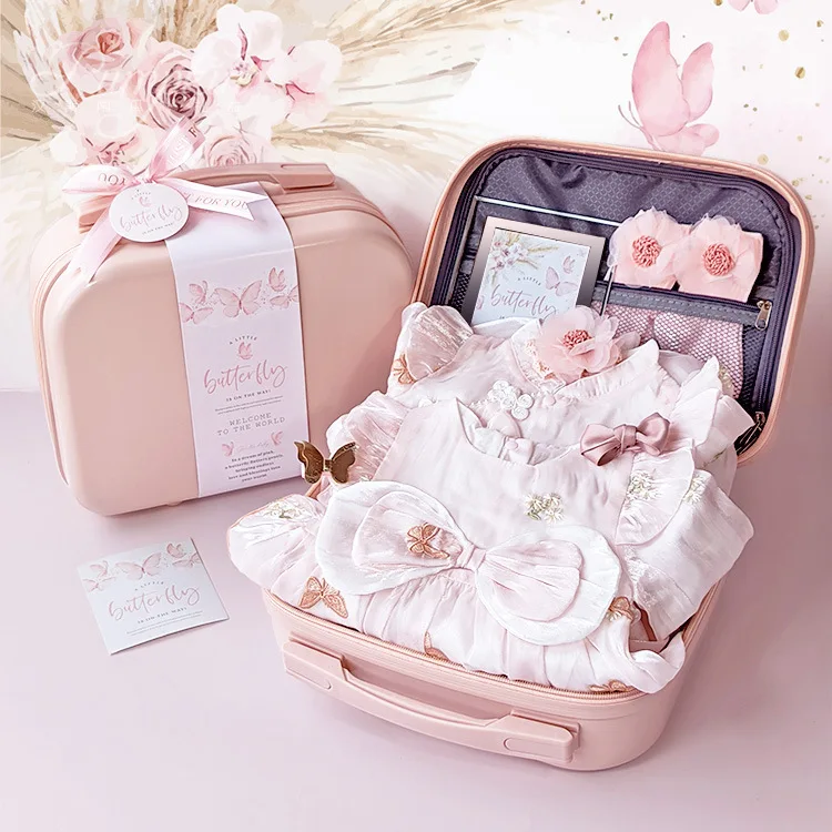 Baby Set Gift Box Pink Newborn Girl Baby Butterfly Skirt Romper Gift Cute