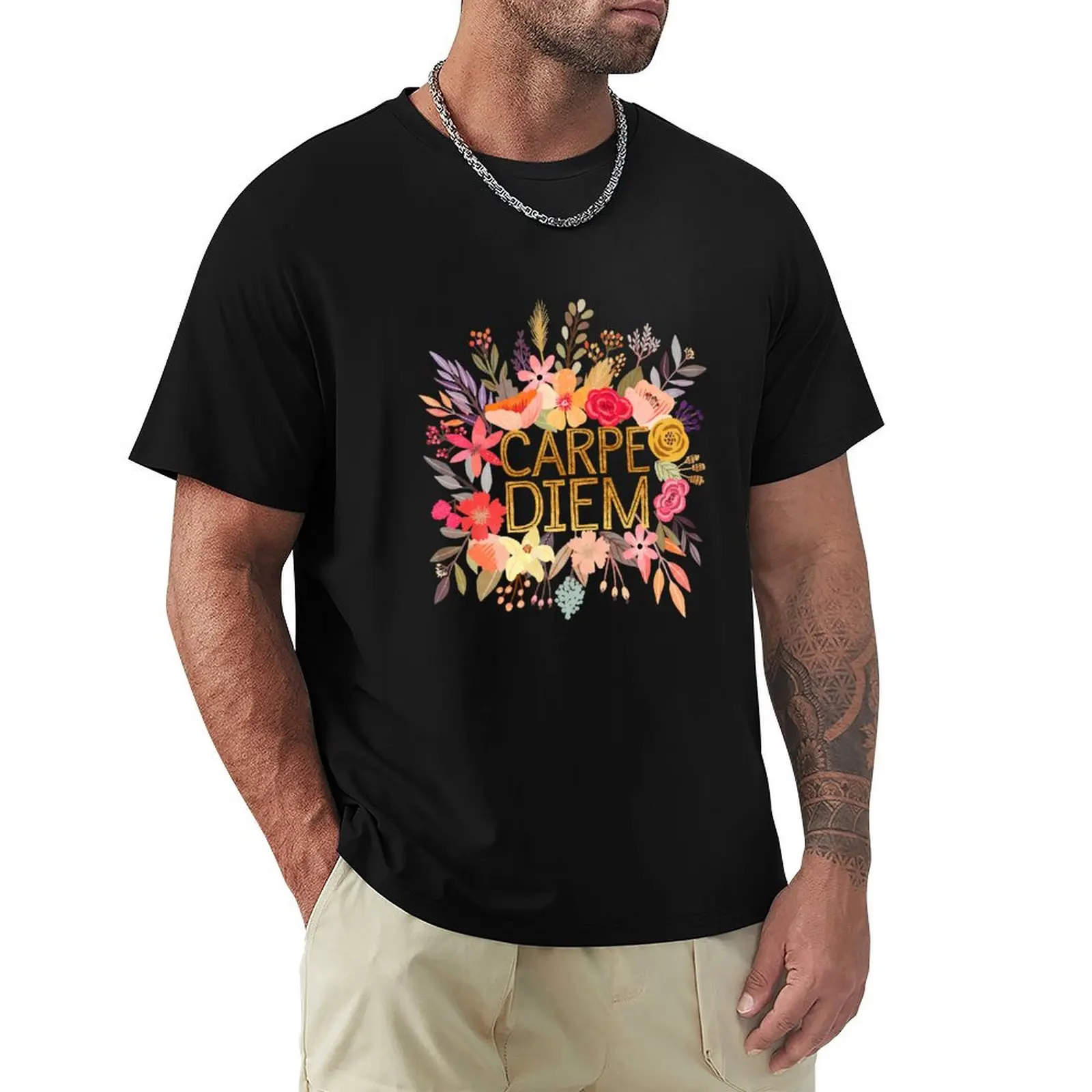 Carpe Diem with flowers T-Shirt Dry Fit Athletic Short Sleeve Shirt