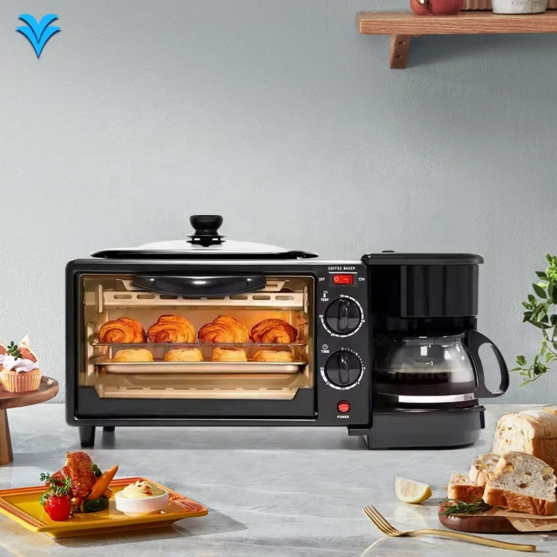 

High-power 3-in-1 Electric Breakfast Station Microwave Barbecue Grill Toaster Coffee Pot Convenient Household Breakfast Maker 9L