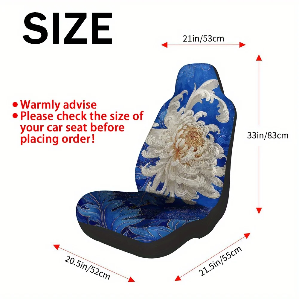 Set Of 2, Reliable And Long-Lasting Car Seat Covers, Featuring A Floral White Chrysanthemum Design Suitable For All, Complete Fr