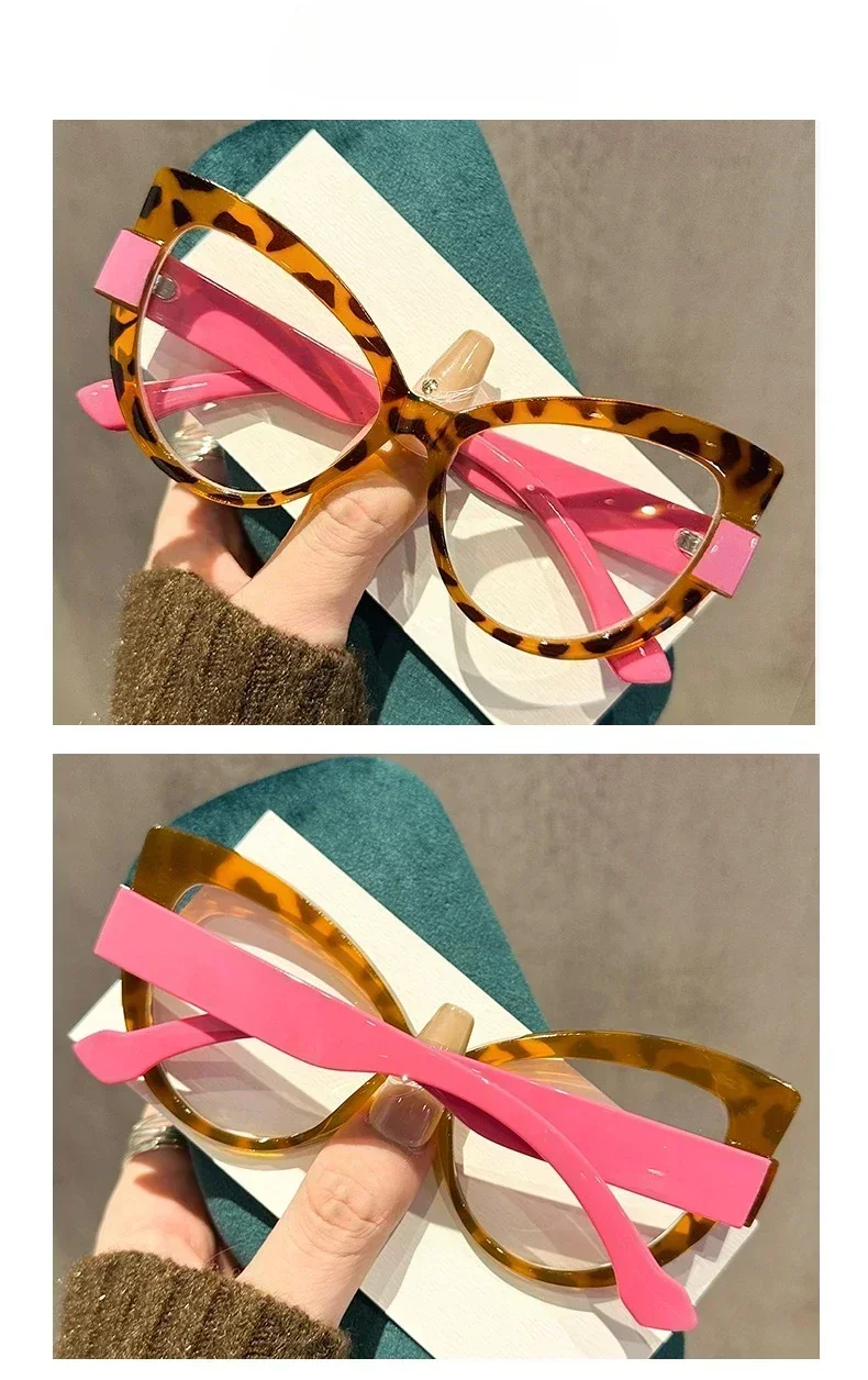 Personalisierte, farbblockierte Katzenaugen-Lesebrille mit großem Rahmen, blaues Licht blockierender Augenschutz, Reise-Strandbrille – Detail 7