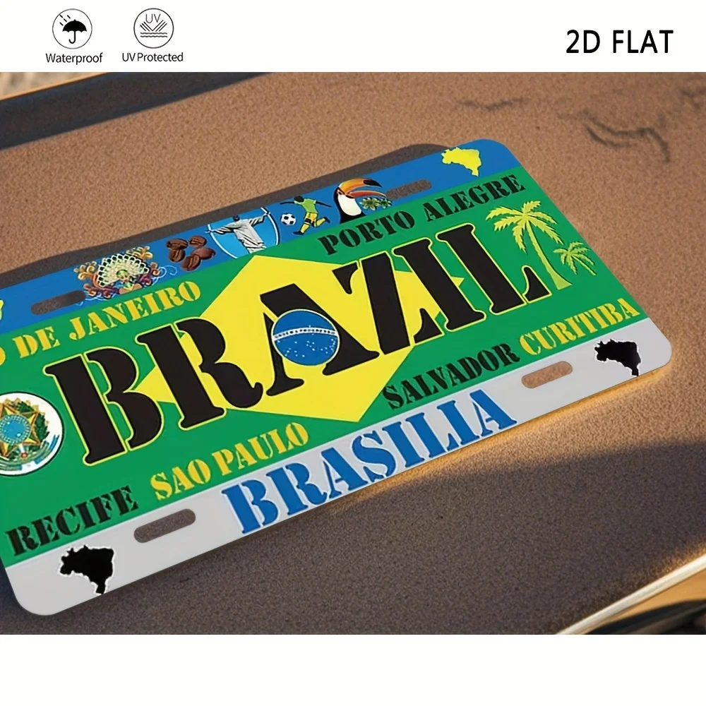 Aluminum License Plate Sign - Brazil Theme,  Retro Car Decoration, Rio de Janeiro and Brasilia Design, Fun Home, Bar, Cafe or Ga