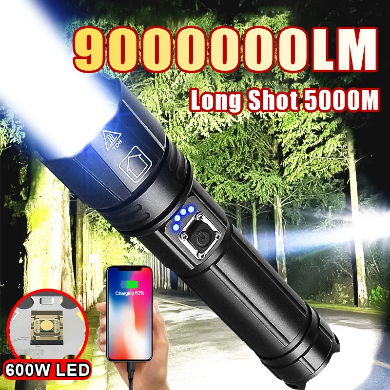 

9000000LM Ultra Bright 600W LED Flashlights Powerful Rechargeable Torch Light Waterproof Tactical Torch Outdoor Camping Lantern
