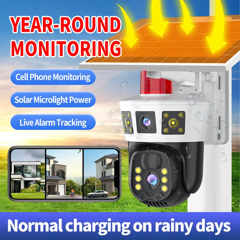 

6MP V360pro APP Triple Lens Solar Power Wireless PTZ 4G Dome Camera AI Humanoid Detection Home Security CCTV Baby Monitor