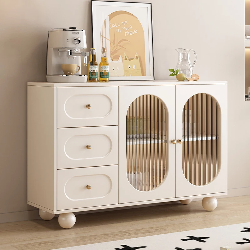 #Cream Style Wood Bucket Cabinet Sideboard with Dust-Proof Feature for Bedroom Kitchen & Living Room Storage
