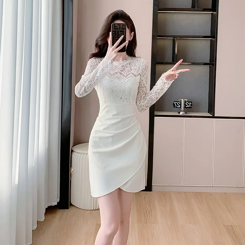 

Sexy Semi High Neck Lace Patchwork Bodycon Mini Dress Dresses Spring Summer