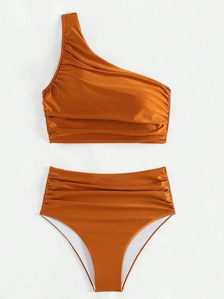 Bikinis sexis de un hombro para mujer, conjunto de 2 piezas, traje de baño dividido, Bikinis de playa de cintura alta, nuevo traje de baño de verano 2025, conjunto de Bikinis