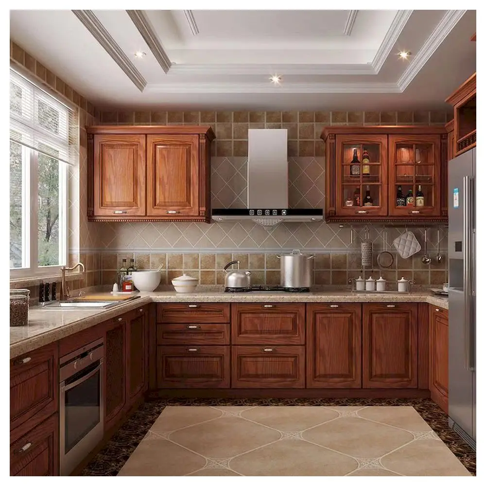 High Quality Pre-Assembled Solid Wood Cabinets Luxury Solid Wood Kitchen Storage Cabinet Unit with Lazy Susan