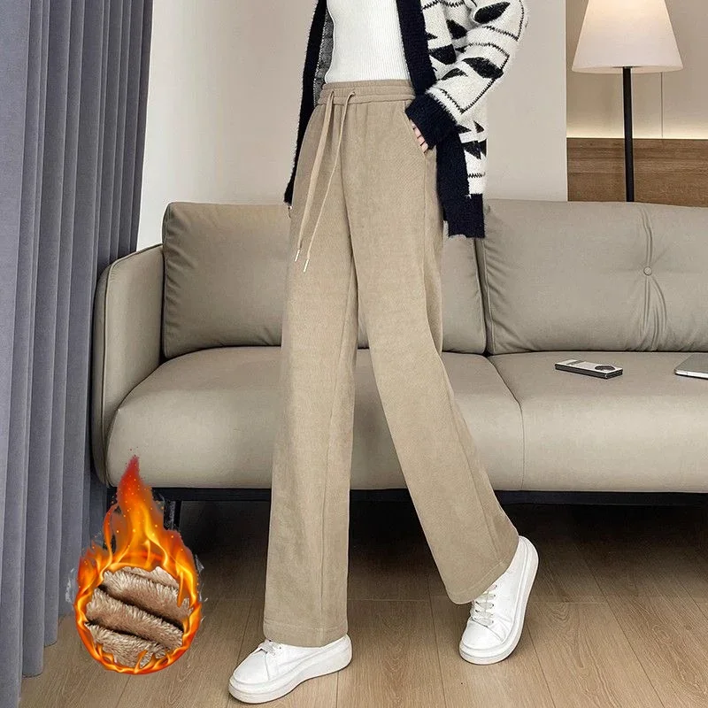 Winter Girls Snow Warm Velvet Thicken Pants Lady High Waist Plush Trousers Women Korean Thermal Fleece Casual Pants