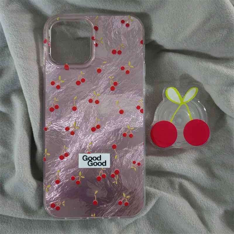 Whirlpool pattern full screen cherry phone case with cherry stand for iPhone 11 12 13 14 15 16 pro max