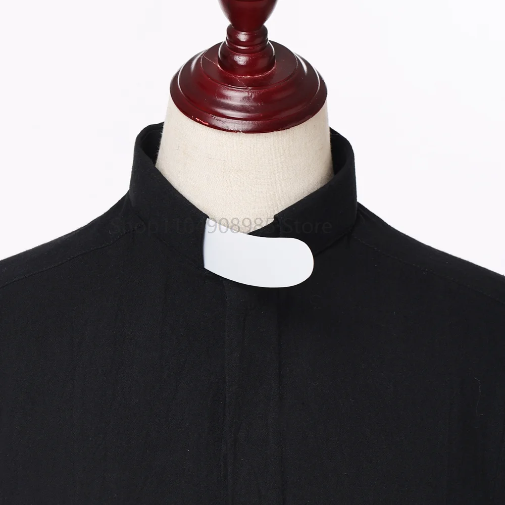 

Priest Clergy Roman collar shirt white curved straight fixed lapel shirt false collar Stand Collar insert