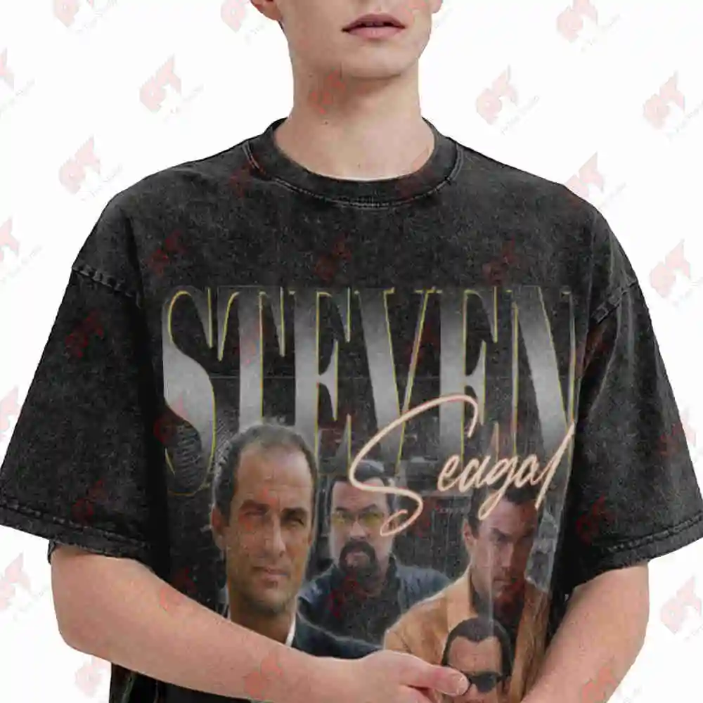 Steven Seagal Vintage Frederic Retro 90S Bootleg Homage Rap Vintage Washed Tee Pure Cotton T-Shirt