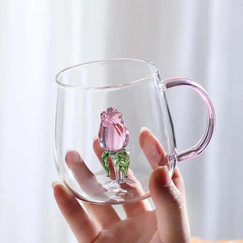 Handmade Glass Cup Animal Plant Shape Milk Cup Transparent Water Cup Cute Coffee Drink Cups with Colorful Handle Drinkware