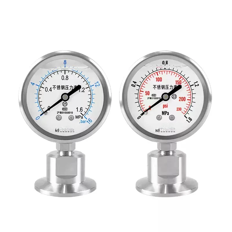 Stainless steel sanitary shock-resistant chuck food clamp diaphragm pressure gauge