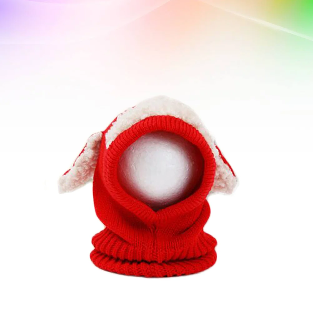 

Baby Kids Winter Dog Design Knitted Woolen Coif Hood Scarf Caps Hat Red Earflap Keep Warm Soft Comfortable for 6-36 Months