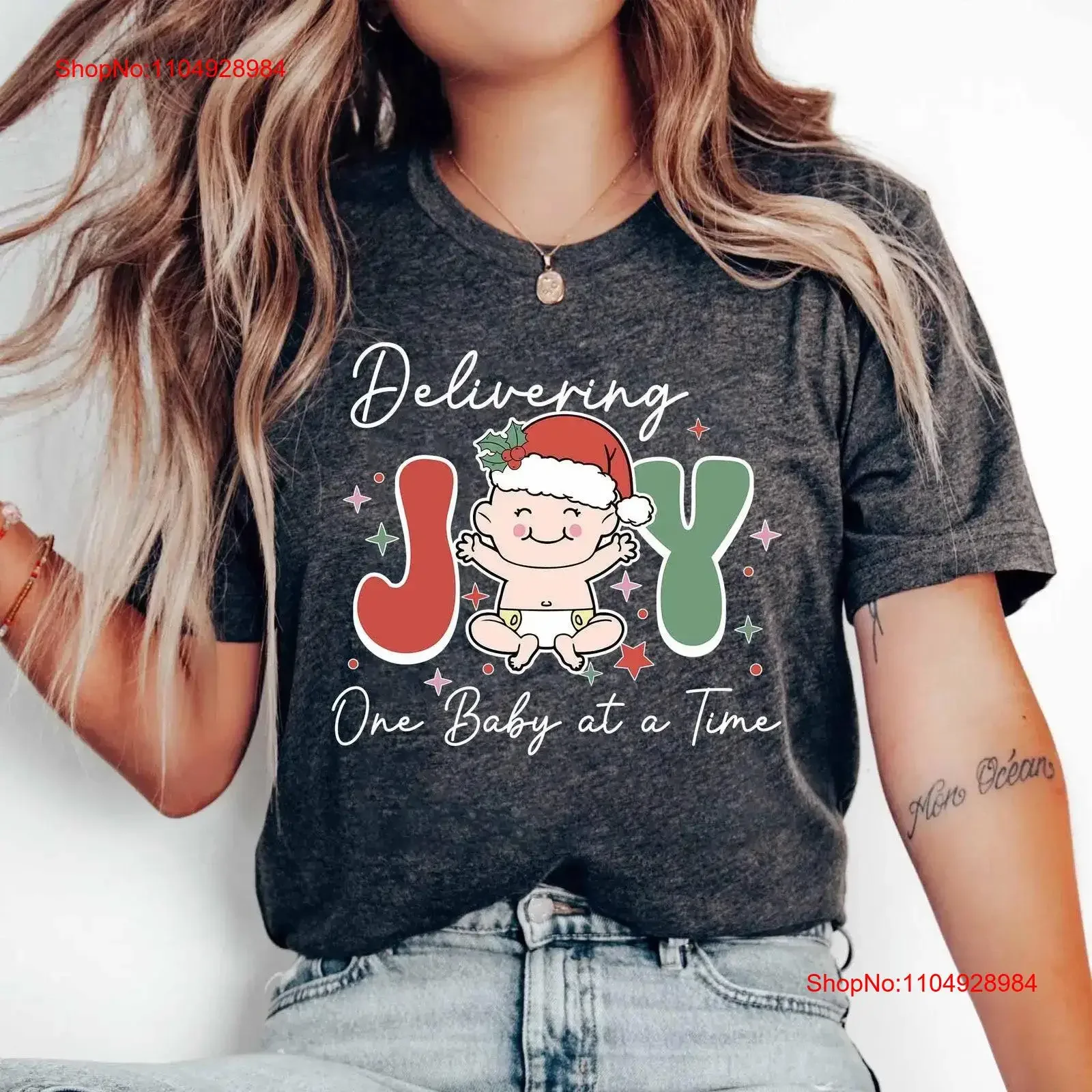 

Delivering Joy One Baby At A Time T Shirt Labor And Delievery Nurse Christmas L D s vintage Washed designer clothes fashion