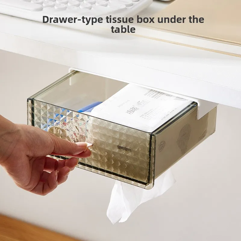 Under The Table Drawer Type Tissue Box Desktop Storage Box Office Finishing Artifact Desk Bottom Shelf Stationery Box