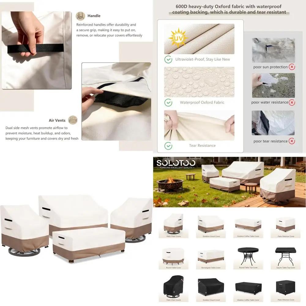 

Водонепроницаемый прочный комплект из 4 чехлов для уличной мебели (для дивана, стульев и стола) (малый, бежевый)