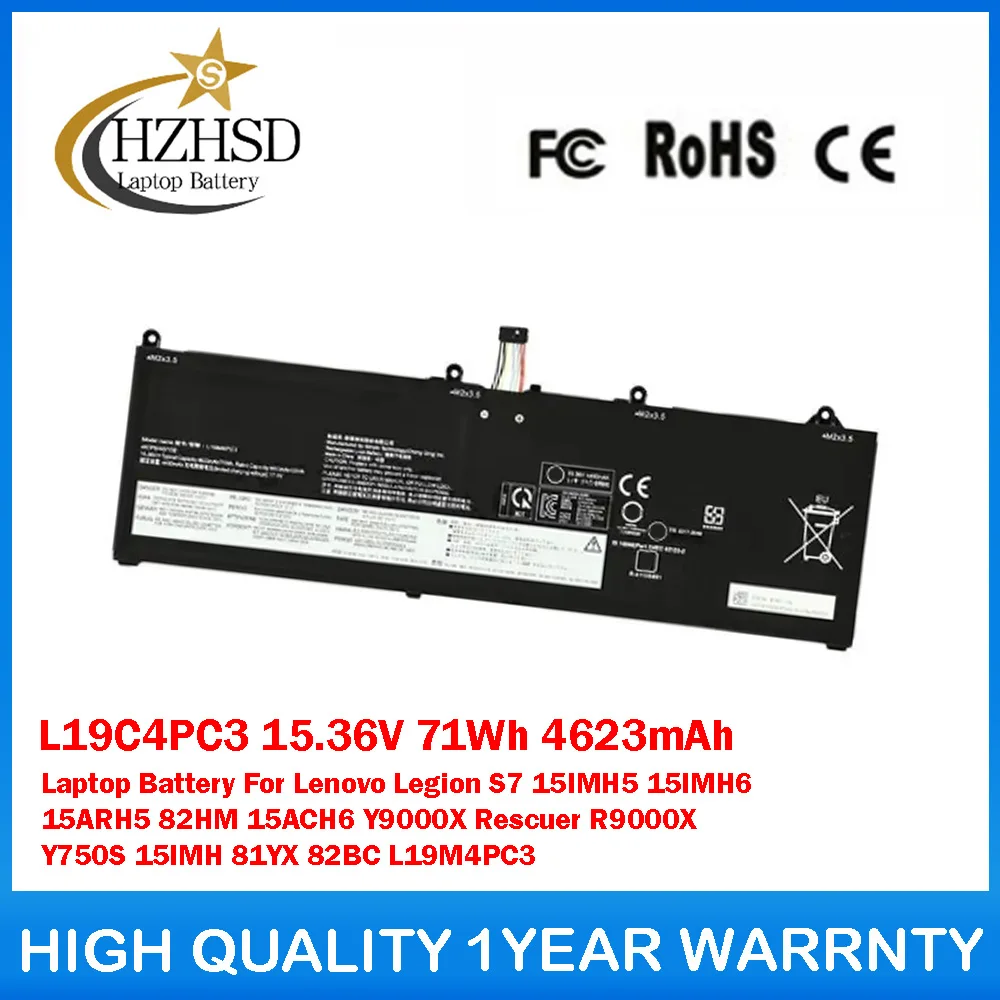 

L19C4PC3 15.36V 71Wh 4623mAh Laptop Battery For Lenovo Legion S7 15IMH5 15IMH6 15ARH5 82HM 15ACH6 Y9000X Rescuer R9000X Y750S