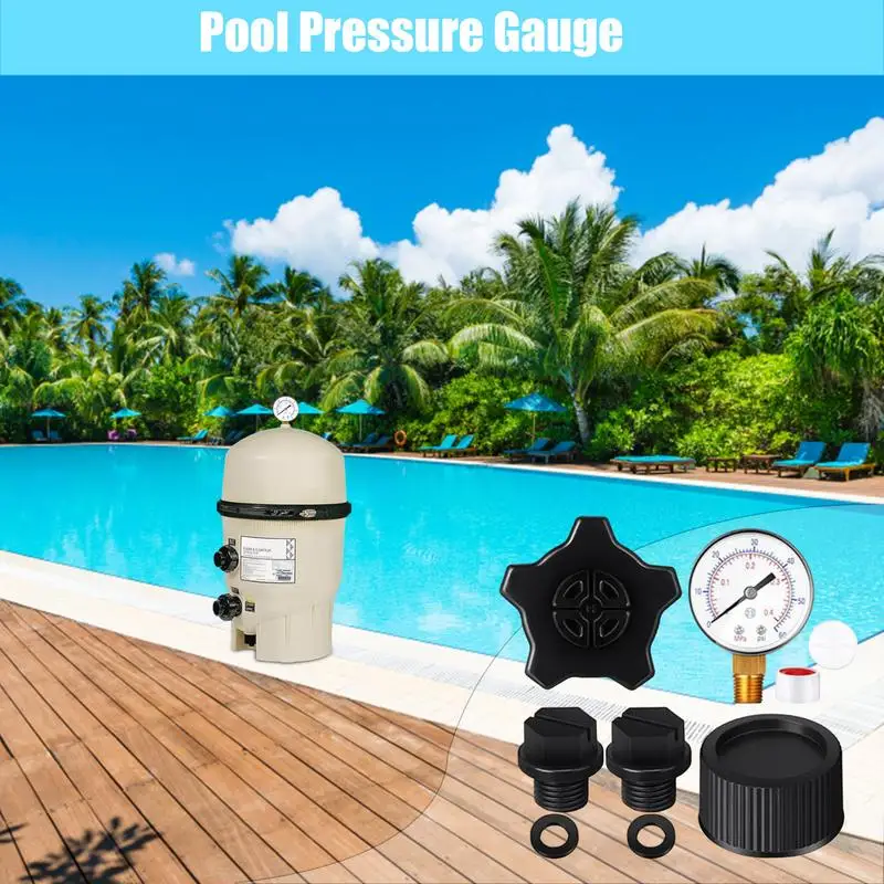 Pool Pressure Gauge PSI Gauge Filter Pressure Gauge Pump Pressure Gauge With Drain Cover & Gasket Pool Parts Replacement Pool