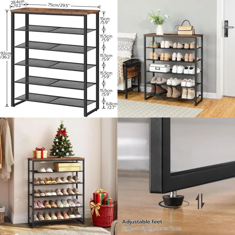 

6-Tier Large Shoe Rack Organizer, Holds 18-24 Pairs, Durable Storage Shelf for Entryways, Closets, Dorms - Rustic Brown