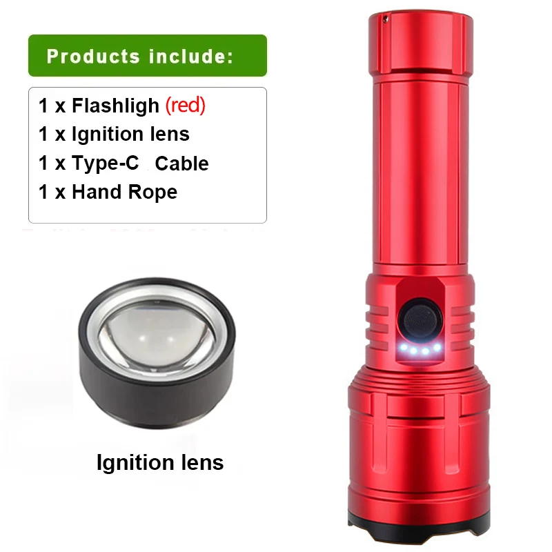 Taschenlampen-Feuerzeug- und Powerbank-Kombination, wiederaufladbar, zoombar, superheller Strahl, 5 Modi, Taschenlampe für Outdoor-Camping-Notfälle