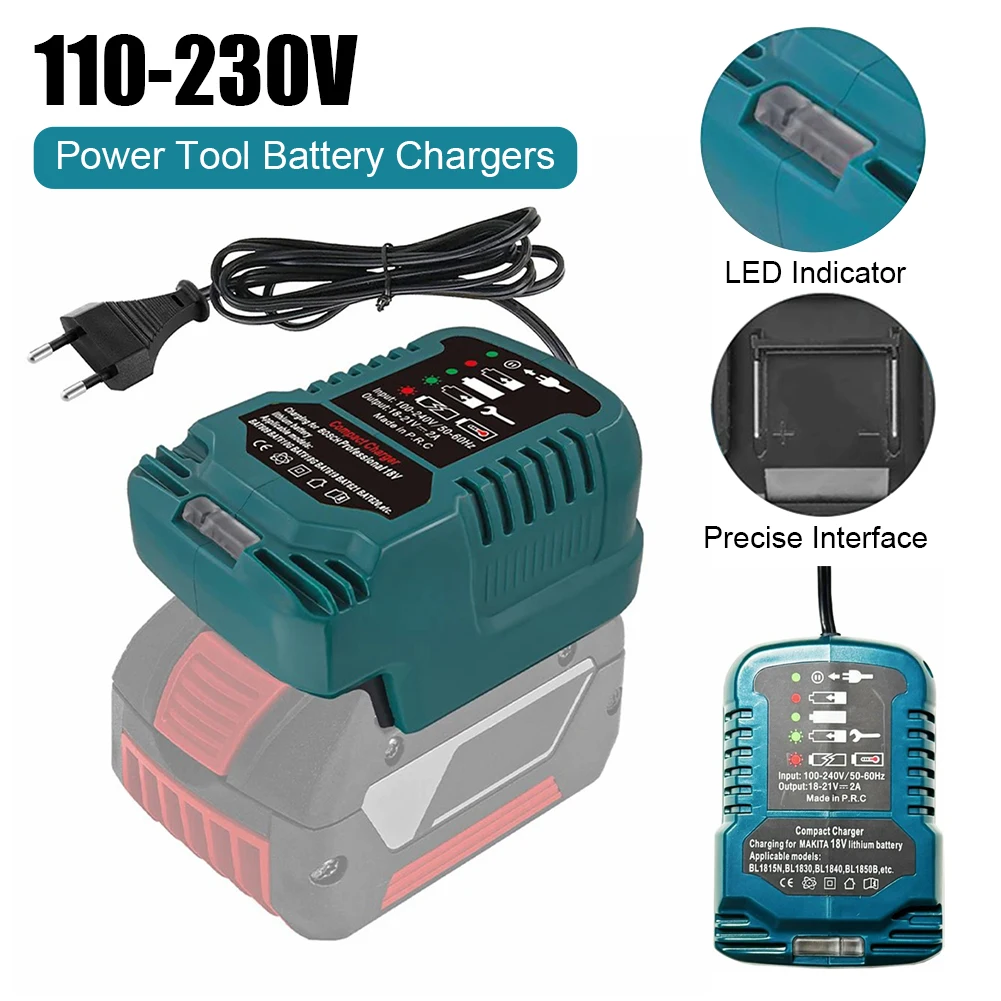 100-240V Li-ion Battery Mini Compact Charger for Makita BL1830 for DeWalt DCB200 for Milwaukee for Bosch 18V Lithium Ion Battery