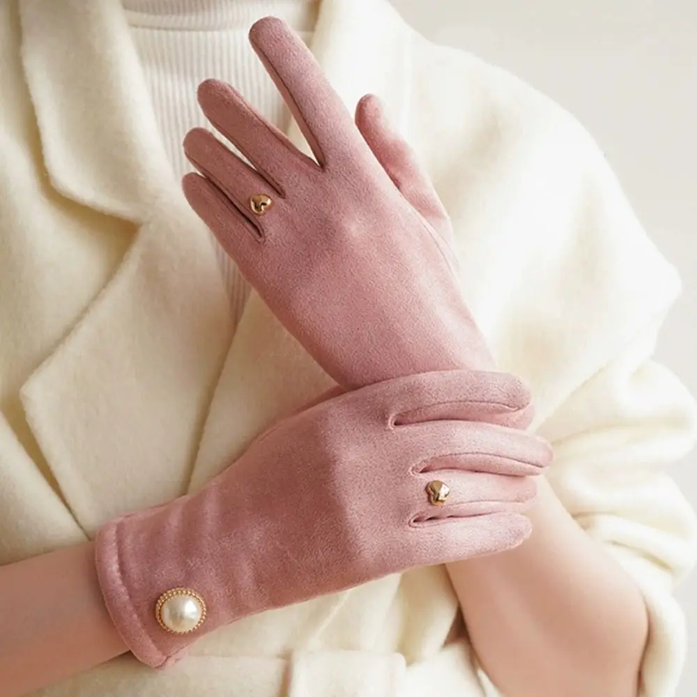 

All-Match Velvet Winter Cycling Gloves Heart Soft Women Mittens Thick Solid Color Gloves Girls