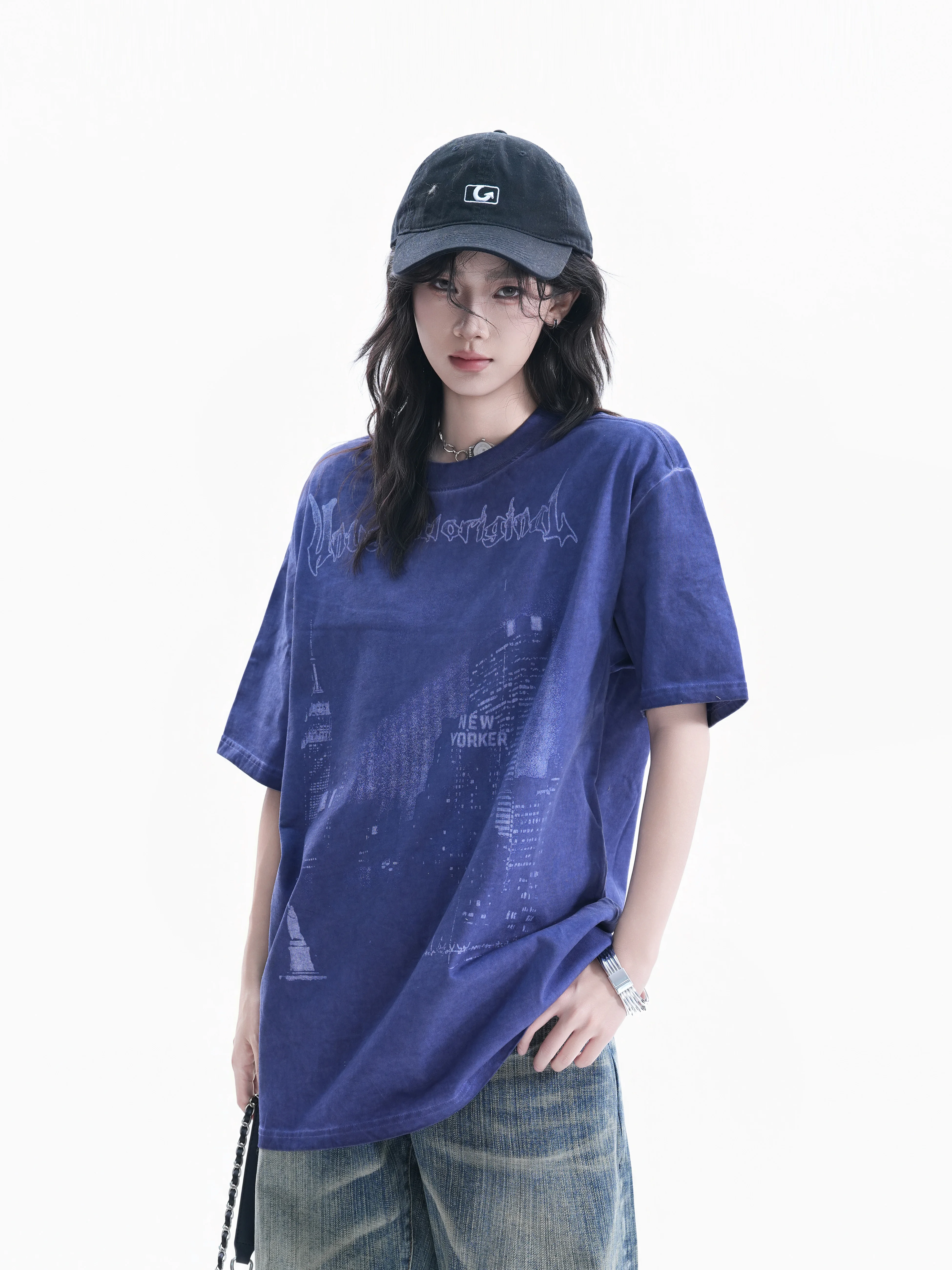 

Retro Gradient Short Sleeve T-Shirt Women's Cotton Casual Style Vintage Print Couple Match Small Ball Ball Cotton Tee
