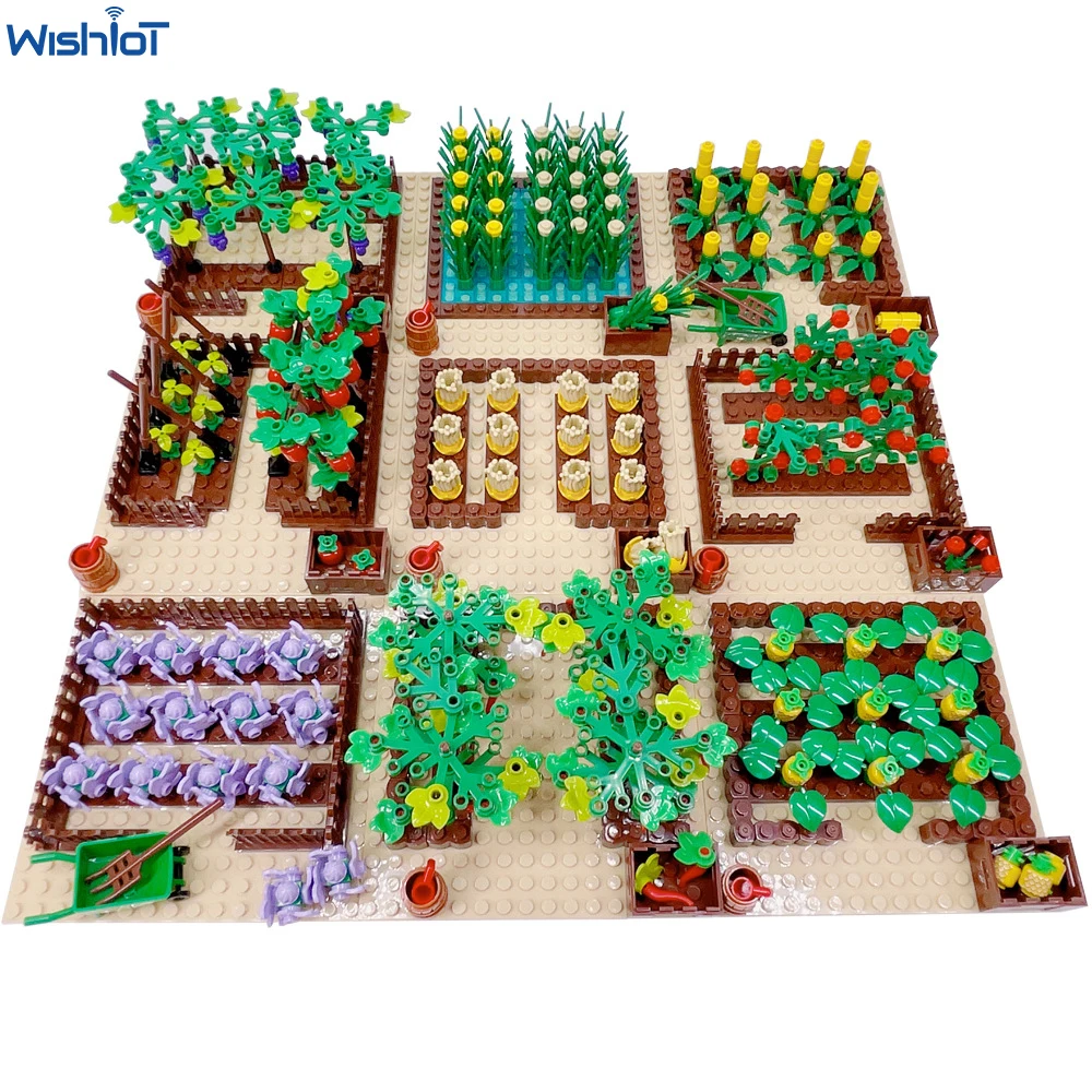 MOC-Farm Bricks for Kids, Horta, Abóbora, Uva, Planta de Colheita, Pomar, Blocos de Construção, Micro Paisagem, Flor Rosa, Presentes de Brinquedo