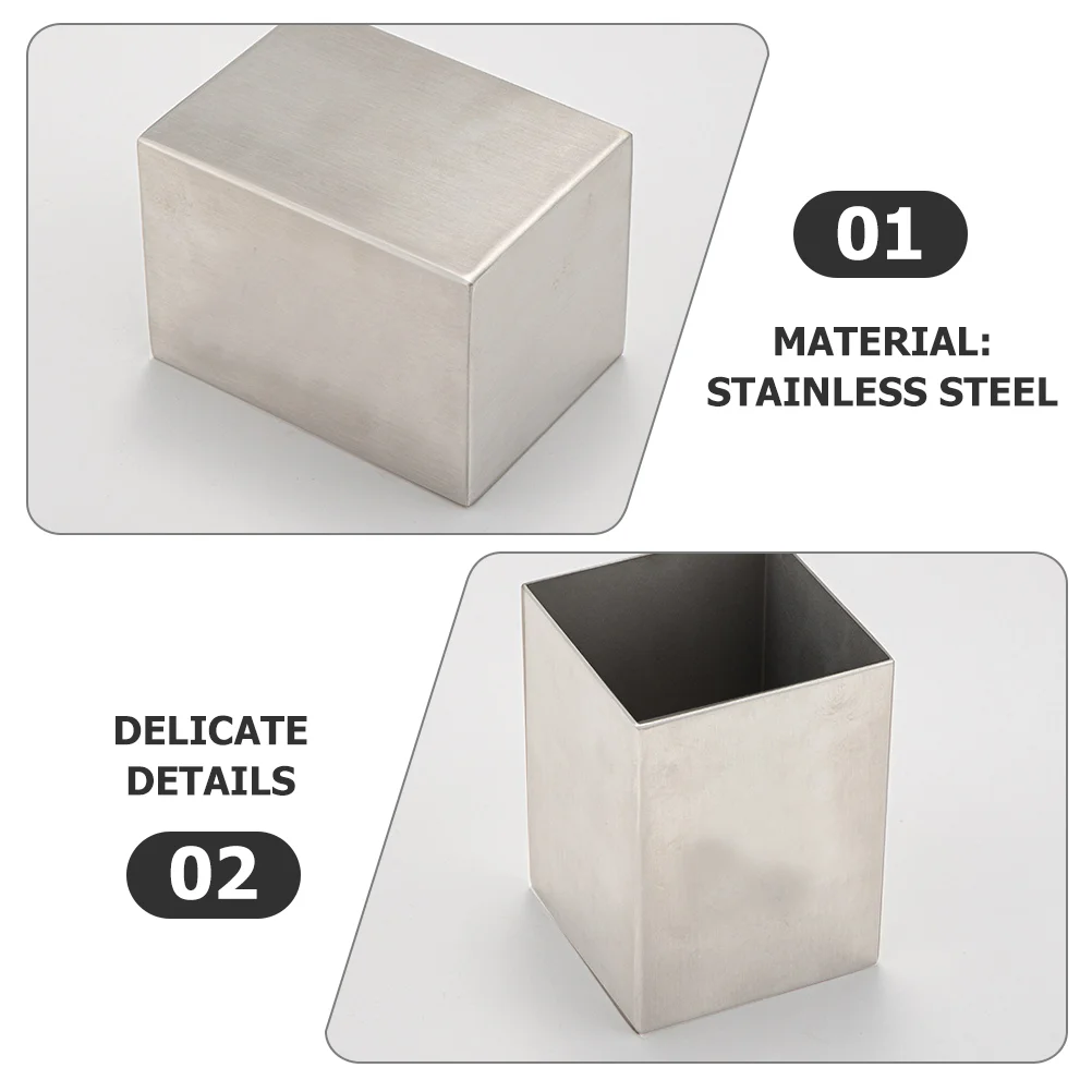 Stainless Steel Square Storage Box Pencil Cup Desk Organizer Marker Penholder Tableware