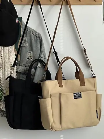 Urban Minimalist Female Student Large Capacity Commuting Horizontal Canvas Single Shoulder Diagonal Cross Portable Tote Bag