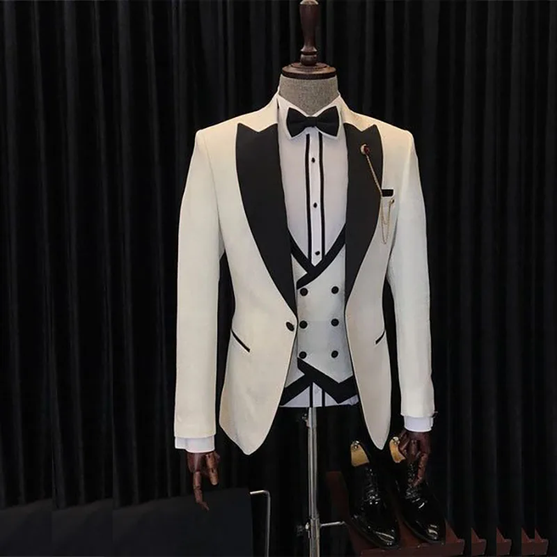 Luxury Wedding Men's Suits Slim Fit One Button High Quality Male Clothing Regular Length Customized 3 Piece Jacket Pants Vest