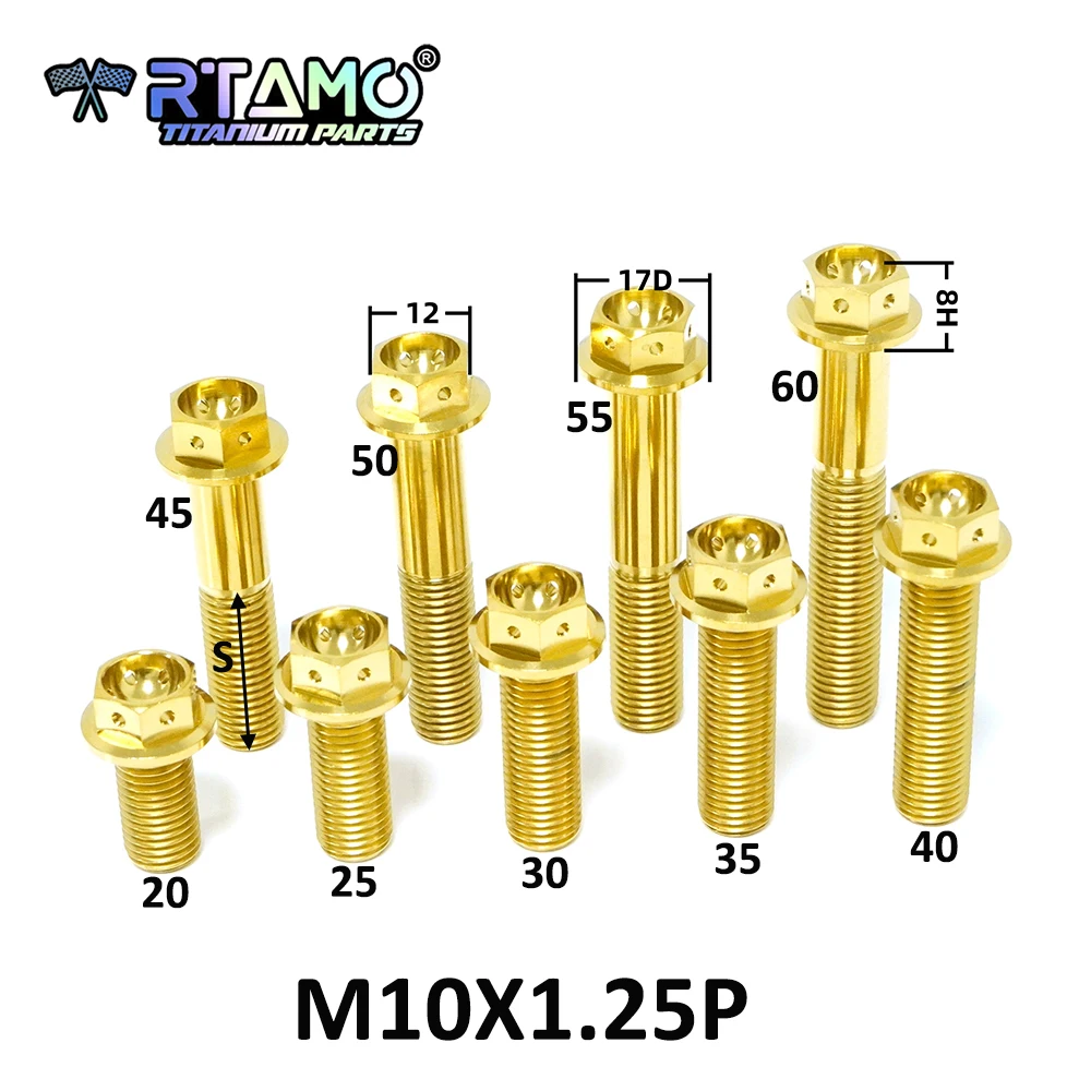 RTAMO Titanium Alloy Bolt M10X20/25/30/35/40/45/50/55/60X1.25P Flange with Hole Big Head for Bike Motorcycle Modified (1pc)