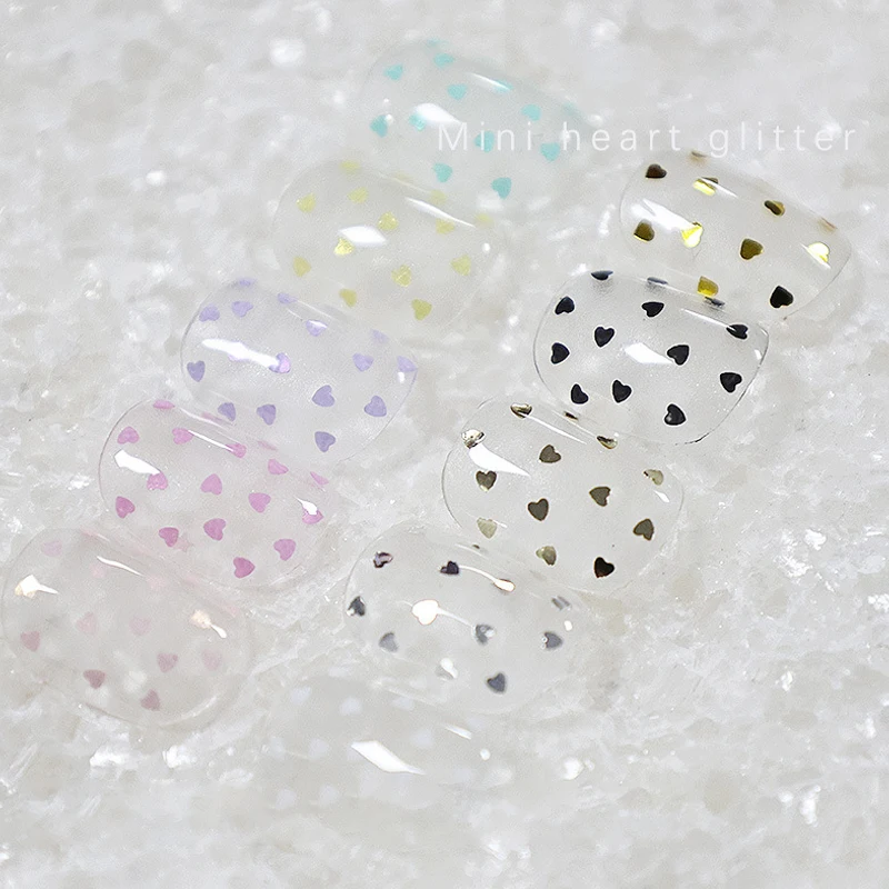 1병 1mm 미니 반짝이는 사랑 네일 글리터 반짝이는 하트 네일 장식 네일 살롱 디자인 귀여운 액세서리 DIY 네일 아트 디자인
