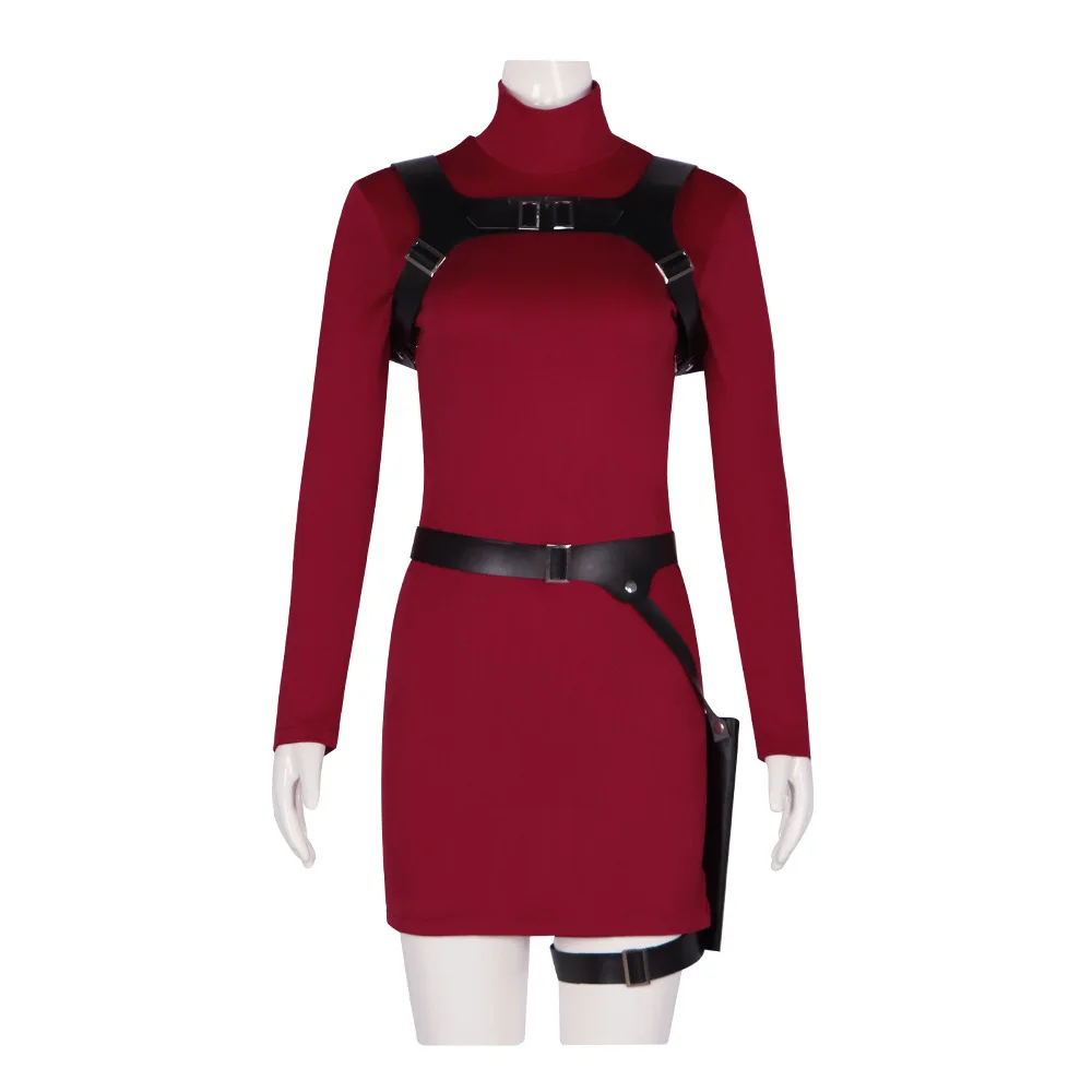 Picture 7: Female Resident 4 Ada Wong Cosplay Costume Red Dress Tight Cheongsam Dress Women's Halloween Carnival Party Carnival Clothing
