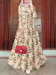 ZANZEA Vestido largo de Hijab musulmán para mujer, vestidos estampados de manga completa, Abaya de Dubái, Abaya de Ramadán, Túnica de caftán árabe modesta de Turquía